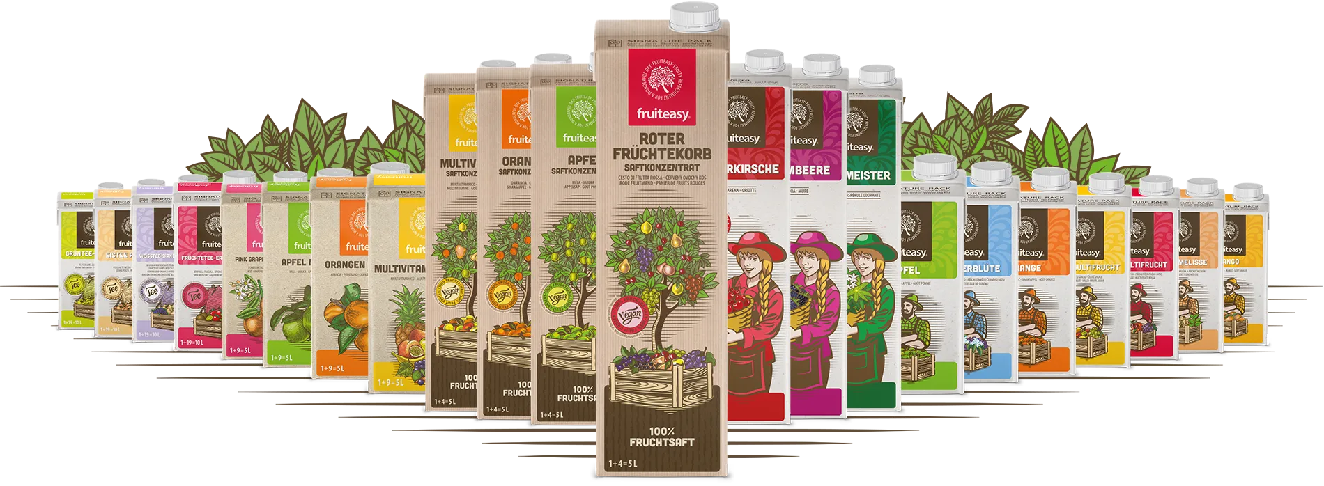 Übersicht des fruiteasy Sortiments mit allen Qualitätsstufen und Sorten